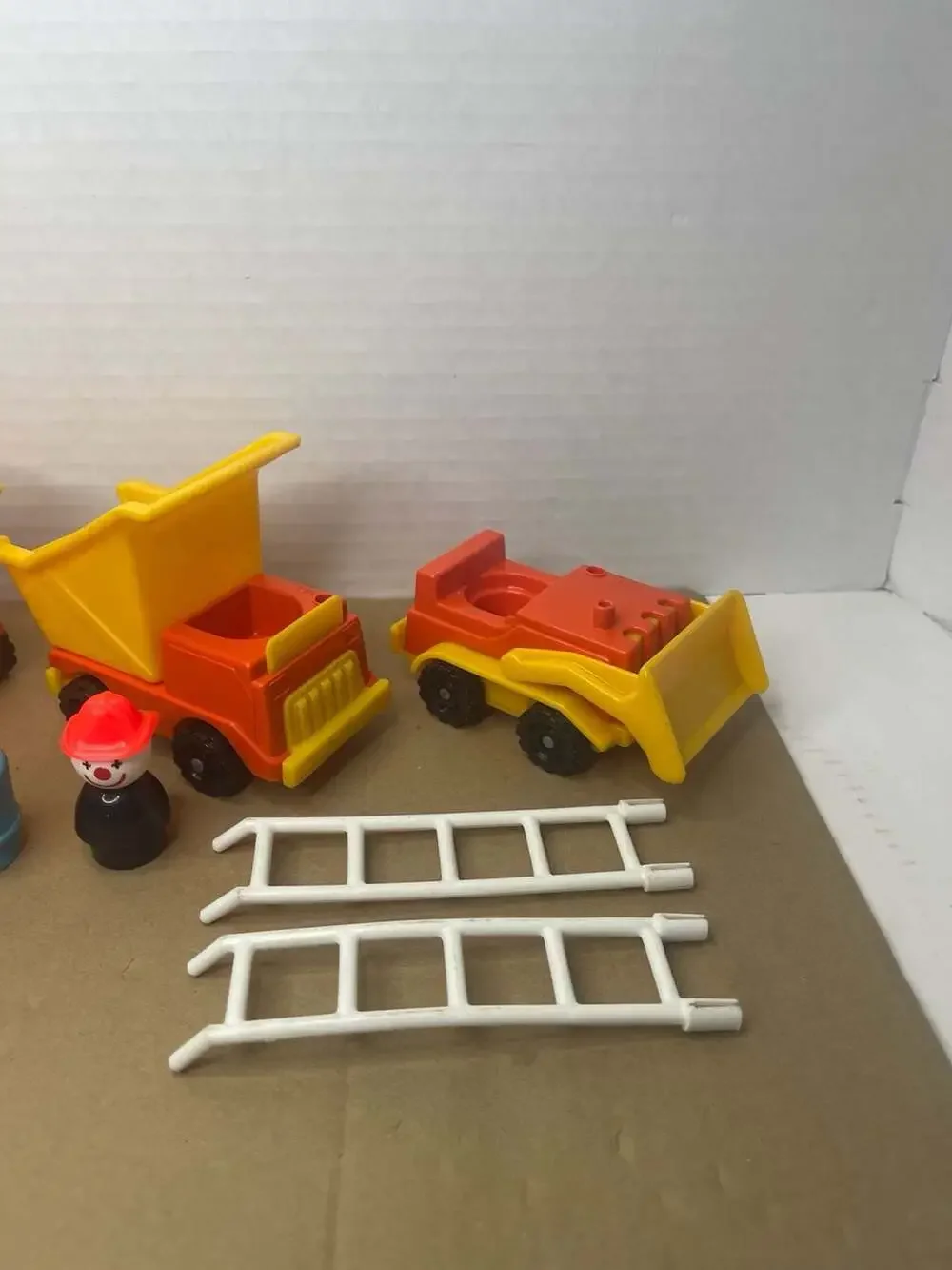 Vintage Fisher-Price Little People Construction Lot with Dump Trucks and Figures